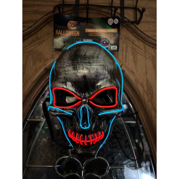 Happy Halloween Light Up Skull Mask, Costume Mask, Glow, 3 Light Modes - Picture 1 of 9